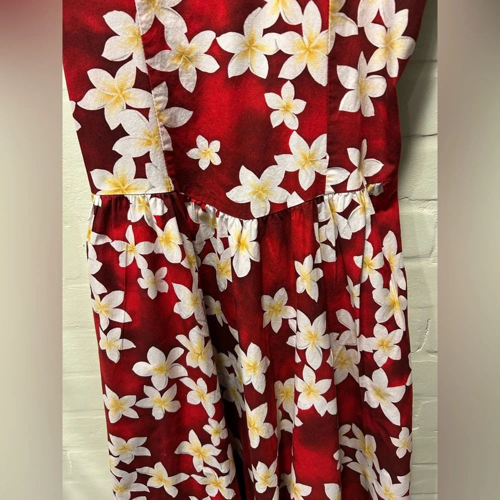 Royal Creations Red Plumeria Floral Rockabilly Midi Dress Made in Hawaii USA M - Picture 4 of 8